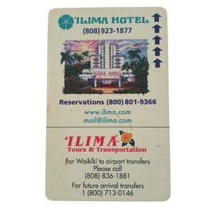 Ilima Hotel Room Key Card Collector's Item Waikiki, Hawaii Rare Memorabilia